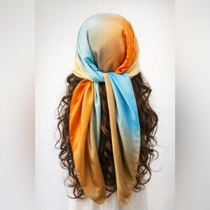 Vibrant Multicolor Gradient Scarf 35X35- Silk Like